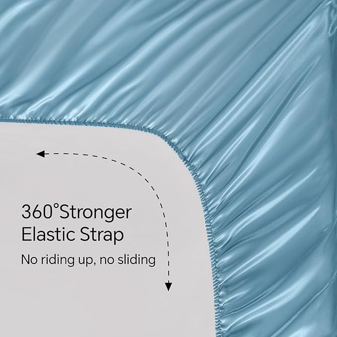BEDELITE Satin Sheets Twin XL Size Bed Set, Luxury Soft Airy Blue Sheets for Hair and Skin, Similar to Silk Bed Sheets Set 3 Pieces with 1 Deep Pocket Fitted Sheet, 1 Flat Sheet, and 1 Pillowcase