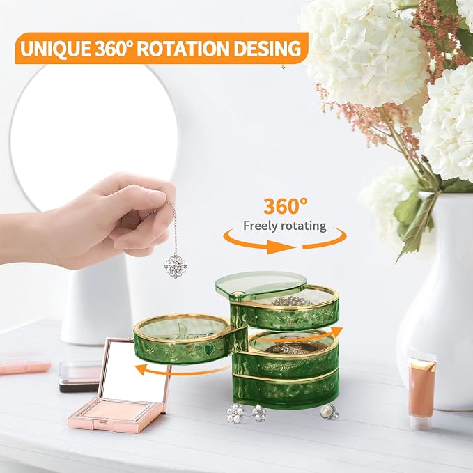 LETURE 4-Layers Rotatable Jewelry Organizer Storage Box, Clear Jewelry Holder Case for Ring Earring Necklaces Bracelets Makeup Hair Accessories - Image 4