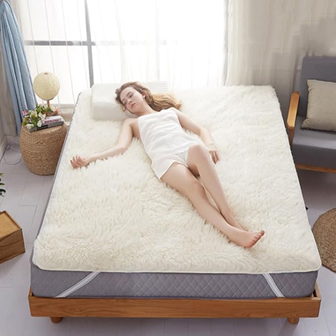 100% Wool Fleece Fitted Mattress Cover Pad with Elastic Bands,Breathable Lamb Wool Mattress,Thicken Pure Wool Bed Topper,Folding Lamb Velvet Mattress,for Twin/Full/Queen/King(King, Gray)