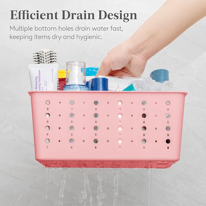 Lifewit Shower Caddy Portable, Cleaning Supplies Caddy Organizer with Handle and Adjustable Dividers, Plastic Shower Basket for Dorm Room Essentials, College, Bathroom, Pink, 2 Packs - Image 5