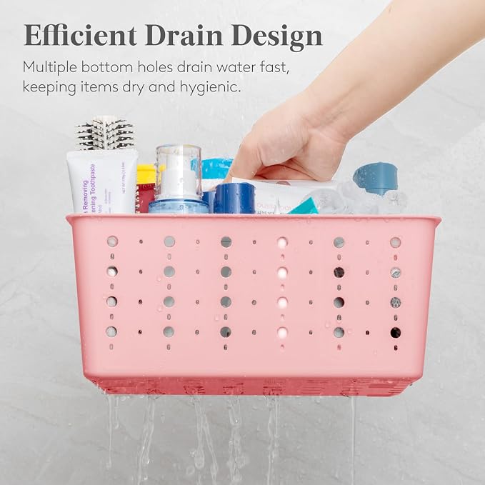 Lifewit Shower Caddy Portable, Cleaning Supplies Caddy Organizer with Handle and Adjustable Dividers, Plastic Shower Basket for Dorm Room Essentials, College, Bathroom, Pink, 1 Pack - Image 5
