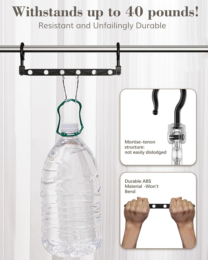 Space Saving Hangers for 144 Clothes, Reinforced Collapsible Hangers with 360° Swivel Hook, Hanger Hooks Space Saver for Closet Organizers and Storage, Dorm Room Essentials, Fully Assembled, Black - Image 4
