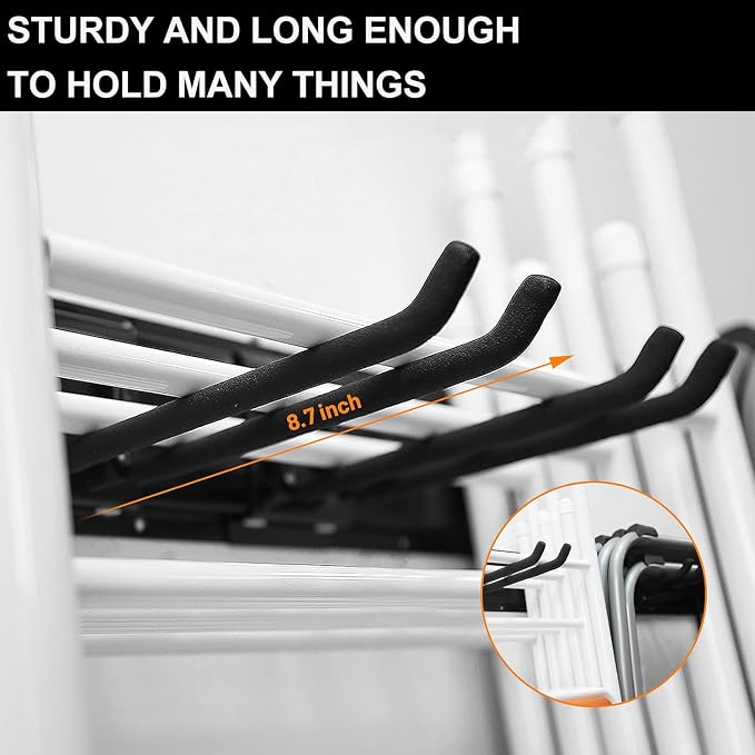 Wallmaster Garage Storage Organization Wall Mount, Garden Tool Rack Organizer Heavy Duty Folding Chair Hangers with 12 Adjustable Hooks 96inch Tracks Max Load 900lb - Image 3