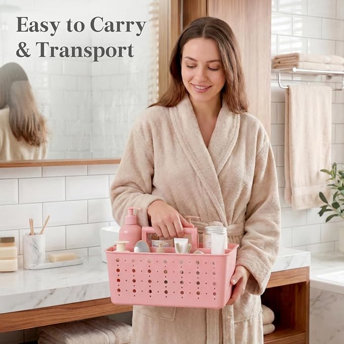 Lifewit Shower Caddy Portable, Cleaning Supplies Caddy Organizer with Handle and Adjustable Dividers, Plastic Shower Basket for Dorm Room Essentials, College, Bathroom, Pink, 2 Packs - Image 4