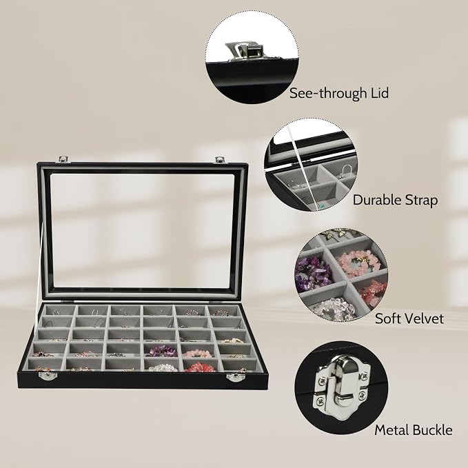 Stratalife Jewelry Organizer Earring Holder Jewelry Tray Earring Storage Organizer Display Rock Collection Box Jewelry Storage For Women Girls 30 Grid (Gray Black) - Image 2