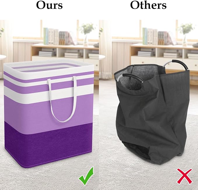 StorageRight Large Collapsible Laundry Basket Hamper with Easy Carry Handles，Freestanding Clothes Hampers for Laundry, Bedroom, Dorm, Towels, Toys, 100L, Purple - Image 5
