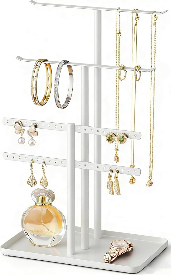 pickpiff White Jewelry Stand Holder Organizer: 12.5" Sturdy Hanger for 80 Pcs Jewelry, Jewlery Tower for Display Necklace, Earring, Bracelet, Watch by pickpiff
