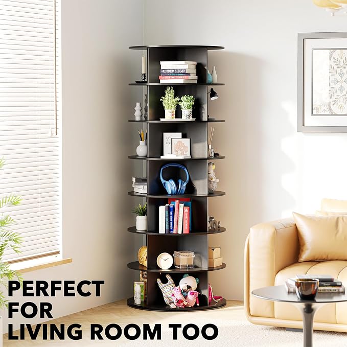SpaceAid 7 Tier Rotating Shoe Rack Tower, Spinning Shoe Display Lazy Susan, Revolving 360 Shoe Rack Storage Round Carousel, Vertical Handbag Rotate Shoes Closet Organization (7-Tier Black) - Image 6