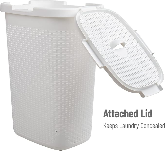 Mind Reader Slim Laundry Hamper with Lid, 60L Tall Clothes Basket, Narrow Tapered Design for Bathrooms, Closets and Laundry Rooms, Plastic, 2 Pack, White - Image 5