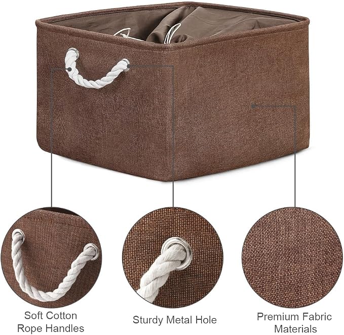 TheWarmHome Organization and Storage Basket for Organizing - 17x14x10 inch 3 Pack Fabric Storage Cubes, Collapsible Storage Bins for Shelves Closet Organizer Toy Gift Cloth (Brown) - Image 6