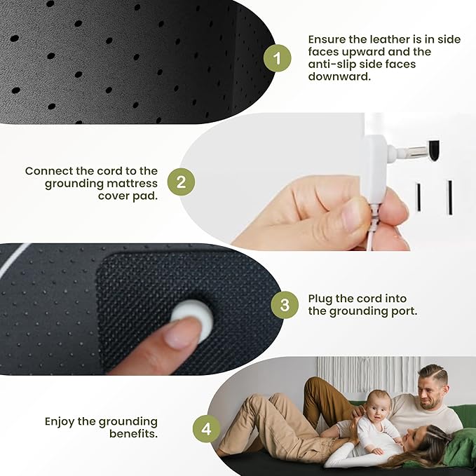 ELECTRAWAVE Grounding Mattress Cover Pad, Queen Size Earth Connected Conductive Carbon Leatherette Grounding Sheets for Better Sleep, Relieve Pain, Reduce Inflamation
