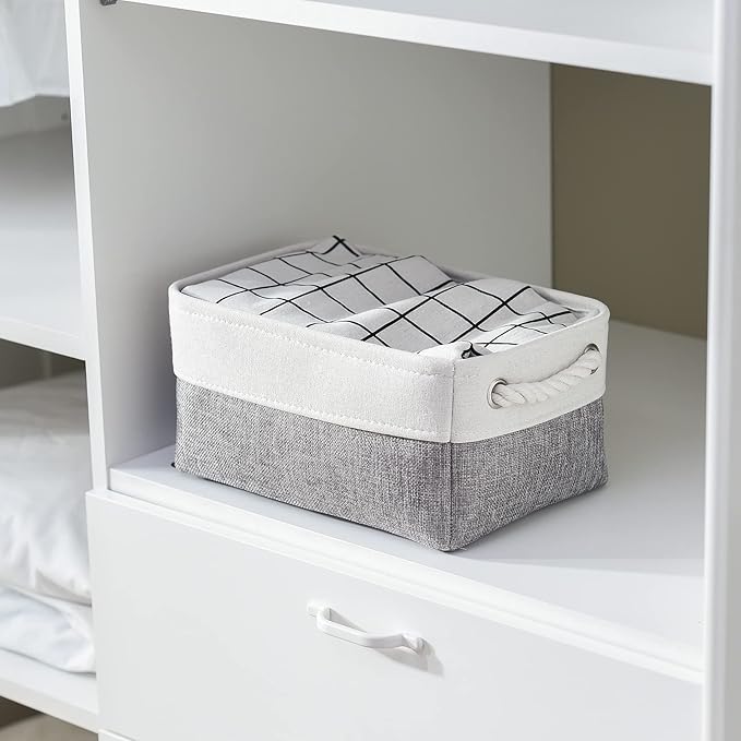 TheWarmHome Organization and Storage Basket for Shelves - 12x8x5.2 inch 1 Pack Fabric Storage Cubes, Collapsible Storage Bins for Closet Organizer Gift Cloth Toy (White & Grey) - Image 2