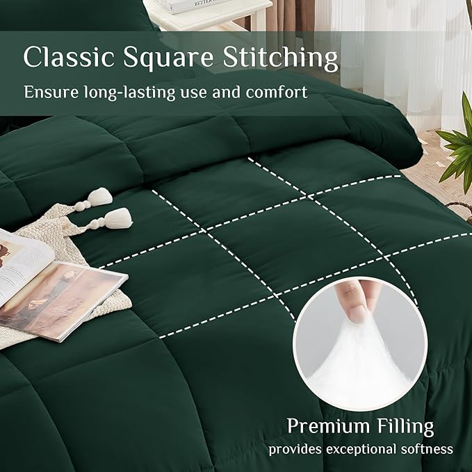 JOLLYVOGUE King Comforter Set, Ultra-Soft Bed in a Bag King Size 7 Pieces, Oeko-TEX Certified Bedding Set with Down Alternative Comforter, Sheets, Pillowcases & Shams, Emerald Green