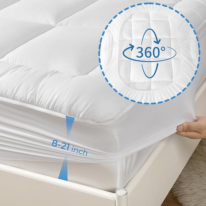 YUGYVOB King Mattress Topper - 600GSM Extra Thick Cooling & Breathable Mattress Pad with Deep Pocket 8"-21" & Soft Down Alternative Filling, White