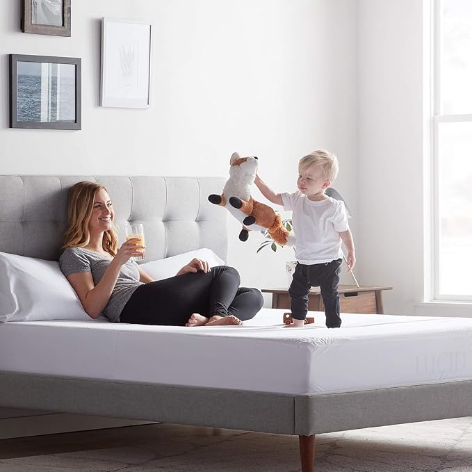 LUCID Zippered Pillow Encasement – Waterproof Standard Size Pillow Protector – Shields All Sides – Quiet cover – White