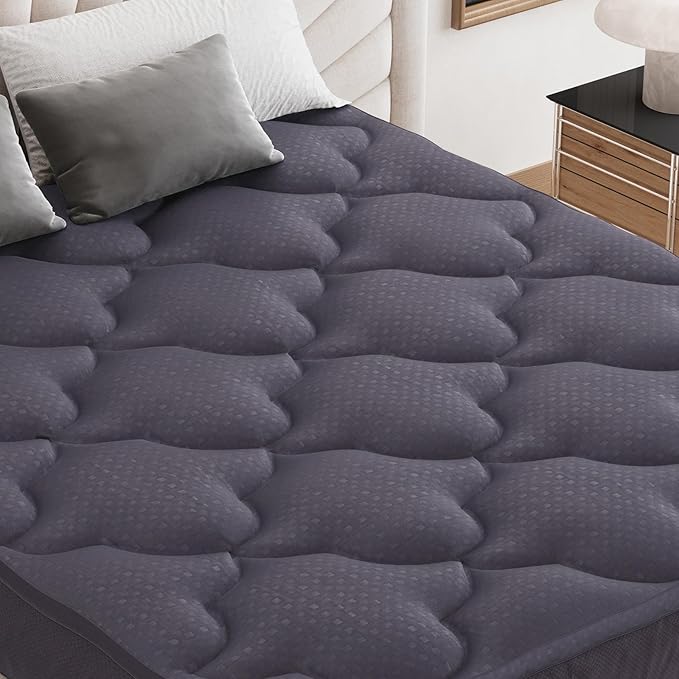 Belffin Pillow Top Mattress Topper Full Size, Mattress Pad Cover with 8-21 Inch Deep Pocket, Bed Mattress Protector for Back Pain Relief Soft Breathable Overfilled Down Alternative Filling, Grey