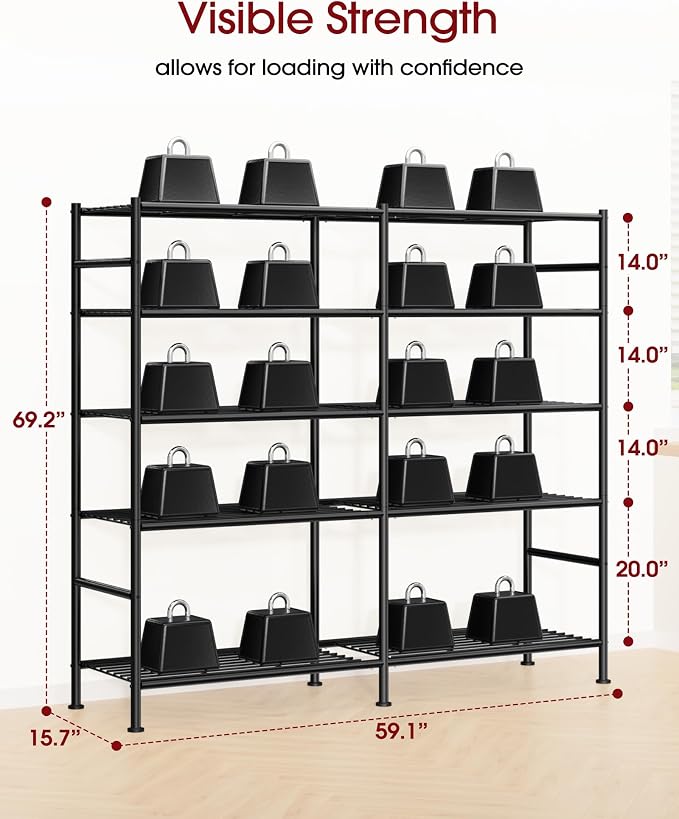 Sakugi Storage Shelves - 5-Tier Heavy Duty Garage Shelving Units with Leveling Feet & Wall Anchor, Large-Capacity Metal Shelf for Garage, Pantry, Kitchen, 59.1" x 15.7" x 69.2", Black - Image 3