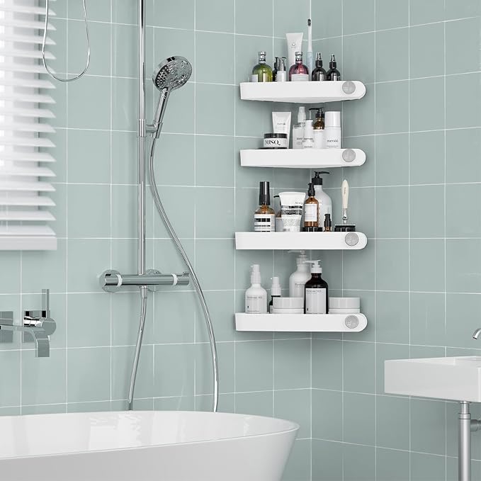 Sotfamily Plastic Shower Caddy Corner (for 90° Only), 4 Pack Adhesive Corner Shower Shelves for Bathroom Organizers and Storage, White - Image 3