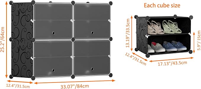 HOMIDEC Shoe Rack, 4 Tier Shoe Storage Cabinet 16 Pair Plastic Shoe Shelves Organizer for Closet Hallway Bedroom Entryway Black - Image 2