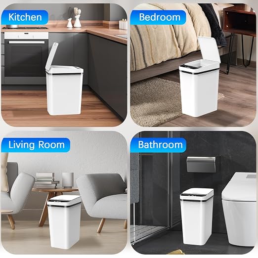 3 Pack Automatic Small Bathroom Trash Can with Lid - 2.5 Gallon Touchless Garbage Can, Motion Sensor Smart Trash Bin, Slim Dog Proof Trashcan, Waterproof Wastebasket for Bedroom Office Kitchen (White) - Image 6