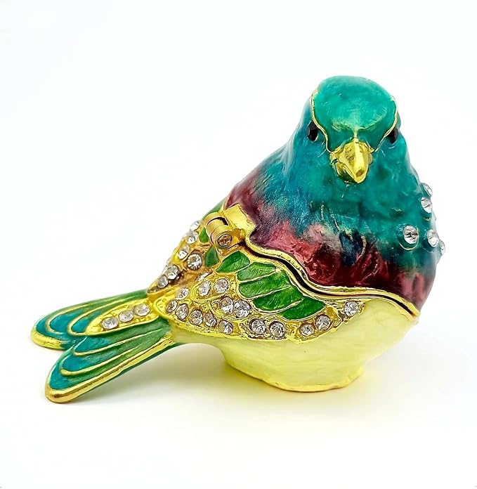 Turquoise Green Bird Trinket Boxes Hinged,Bird Decor with Crystals Enamel Jewelry Box.Necklace Ring Box Earrings Storage.Collectible Birds Lover Gifts Figurines Home Decor by JWTAstyleHomeDecorGifts