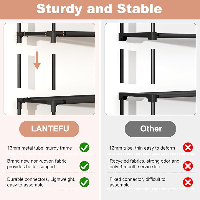 LANTEFUL 10 Tiers Tall Shoe Rack 20-25 Pairs Boots Organizer Storage Sturdy Narrow Shoe Shelf for Entryway, Closets with Hooks, Black - Image 6
