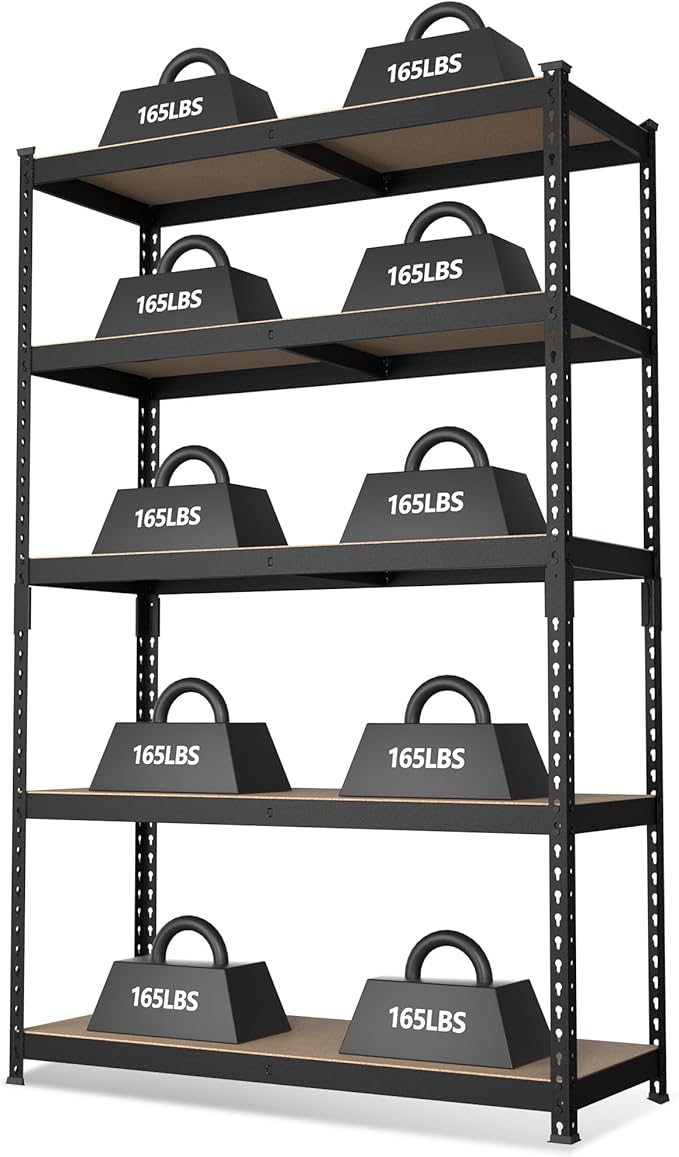 WORKPRO 5-Tier Steel Shelving Unit-Black, 35-3/10”W x 17-1/2”D x 72”H, Adjustable Storage Rack, Heavy Duty Shelf with MDF Board, 1650 lbs Load Capacity (Total) for Garage, Basement, Warehouse, Kitchen by WORKPRO