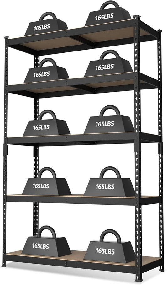 WORKPRO 5-Tier Steel Shelving Unit-Black, 35-3/10”W x 17-1/2”D x 72”H, Adjustable Storage Rack, Heavy Duty Shelf with MDF Board, 1650 lbs Load Capacity (Total) for Garage, Basement, Warehouse, Kitchen by WORKPRO