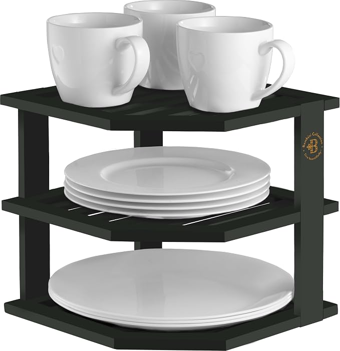Bambüsi Plate Organizer for Cabinet - Corner Cabinet Organizer and Kitchen Cabinet Organizer Shelf, Kitchen Countertop Organizer for Plates, Dishes and Bowls, Space Saving Corner Rack, Black - Image 8