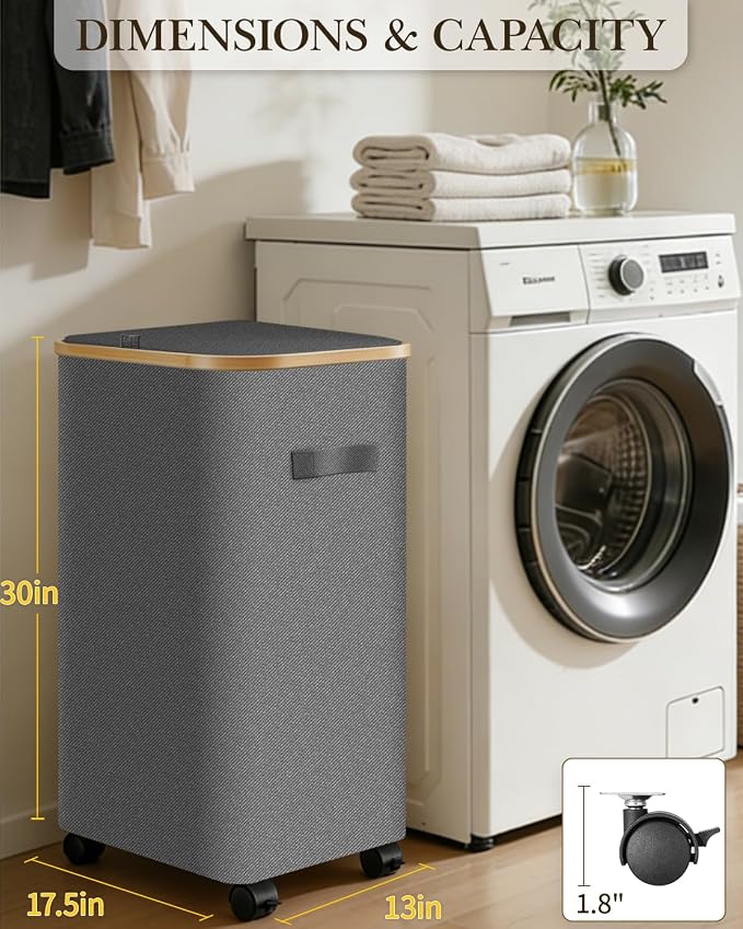 Laundry Hamper with Wheels, 110L Large Clothes Hamper with Removable Inner Bag, Collapsible Dirty Clothes Basket for Dorm, Rolling Dirty Clothes Basket for, Bedroom, Bathroom, Laundry Room - Image 2
