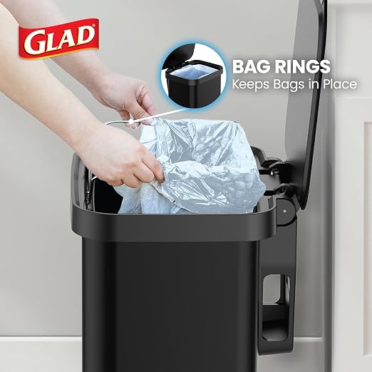 Glad Stainless Steel Step Trash Can, Series 2 with Clorox Protection - Large Black Kitchen Garbage Bin with Soft Close Lid, Foot Pedal and Waste Bag Roll Holder, 13 Gallon - Image 6