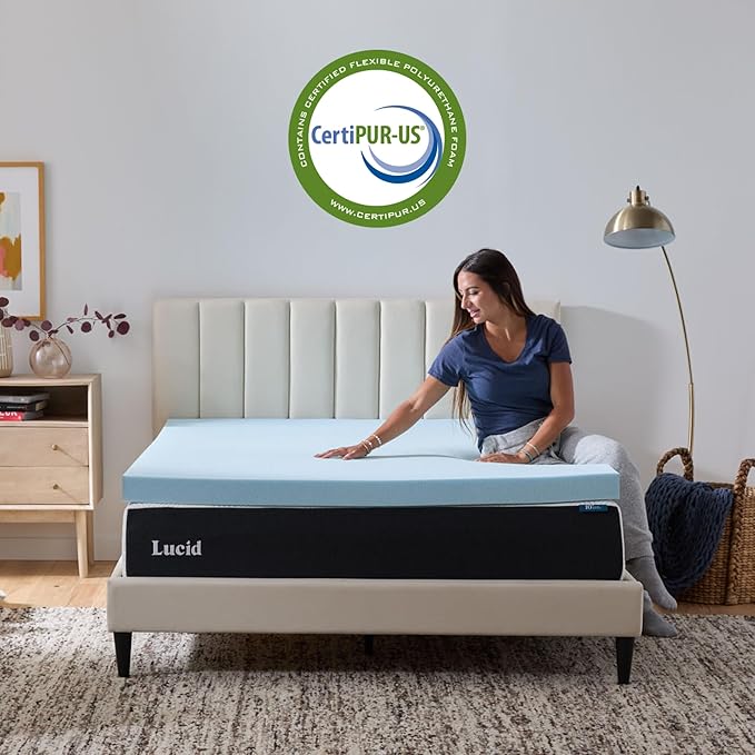 Lucid 3 Inch Memory Foam Mattress Topper, Twin XL Size – Cooling Gel Bed Topper – Preassure-Relieving Deep Plush Feel – Ventilated Breathable Design – CertiPur Certified - Dorm Room Essentials