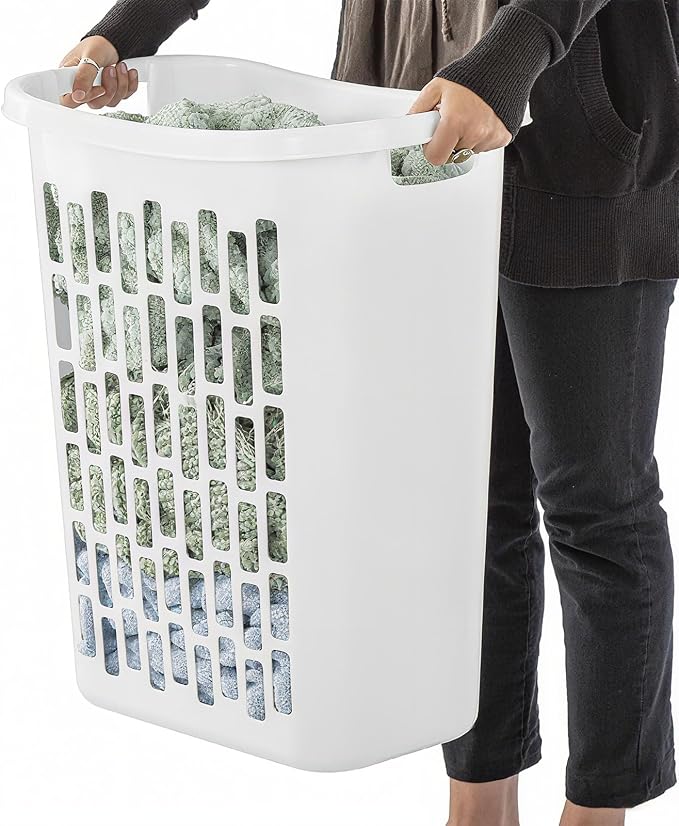 1.8 Bushels Capacity (63.4L) 3-Pack Tall & Slim Open Heavy-Duty Plastic Laundry Hamper with Reinforced Handles for Easy Clothes Transport, Ideal for Closets, Dorm, Laundry Room & Bathroom, White - Image 2