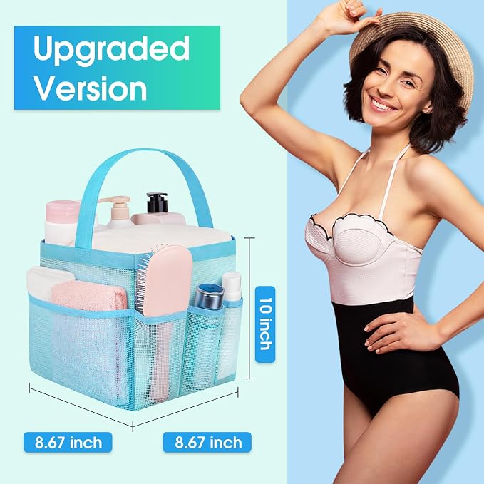Attmu Mesh Shower Caddy Portable for College Dorm Room Camping Essentials, Shower Caddy Dorm with 9-Pockets, Large Capacity Hanging Basket Bathroom Bag for Toiletry, Swimming, Gym, Camp, Beach - Image 3