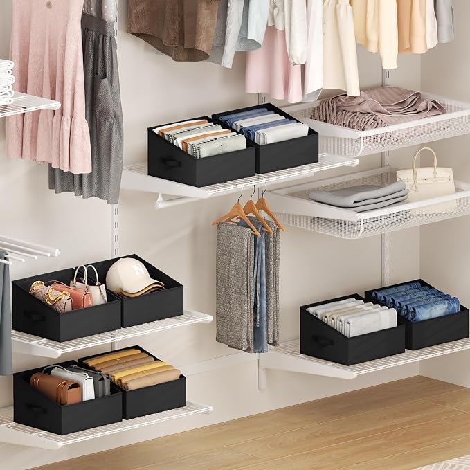 DIMJ Closet Storage Bins 10 Pack - Fabric Storage Baskets for Shelves, Collapsible Clothes Organizer with Handles, Trapezoid Shelf Organization Storage Cubes for Purse, Toys, Books, Towel, Clothes - Image 3