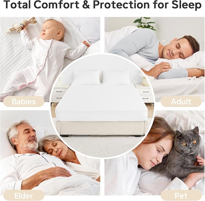 Queen Mattress Protector(8’’-10” Depth) – Premium Six-Sided Waterproof Mattress Cover Bed Cover,Zippered Mattress Encasement for Bed, Noiseless Breathable Machine Washable,White