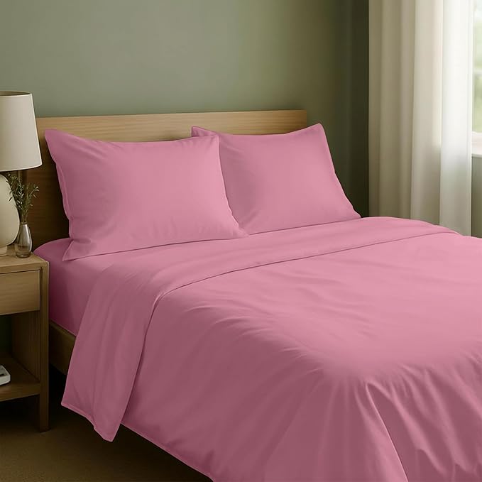 California Design Den Full Size Sheets Set - Natural 100% Cotton Bed Sheets, Soft Sateen Weave, Fully Elasticized Deep Pockets, Breathable and Durable Bedding - Doll Pink