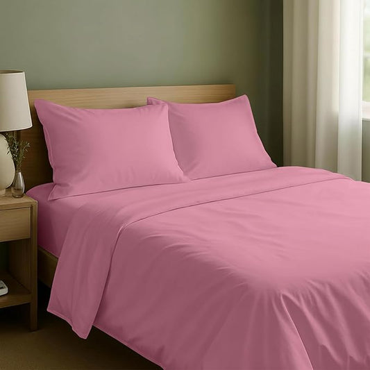 California Design Den Full Size Sheets Set - Natural 100% Cotton Bed Sheets, Soft Sateen Weave, Fully Elasticized Deep Pockets, Breathable and Durable Bedding - Doll Pink