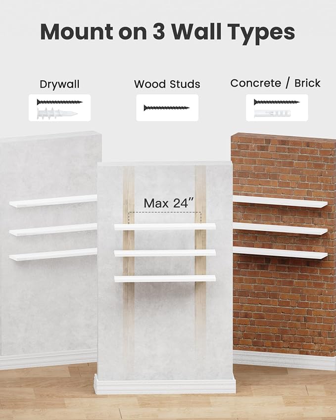 AMADA HOMEFURNISHING 47.2" L Floating Shelves, Wall Shelves Set of 3 for Bathroom/Living Room/Bedroom/Kitchen, White Floating Shelves for Wall Decor with Invisible Brackets - AMFS55W - Image 8