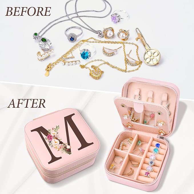 Inngeroo Personalized Graduation Gifts for Women - Customized Teacher Appreciation Gifts - Travel Jewelry Case Box Organizer for Wife Daughter Aunt Friend Grandma - Initial M - Image 5