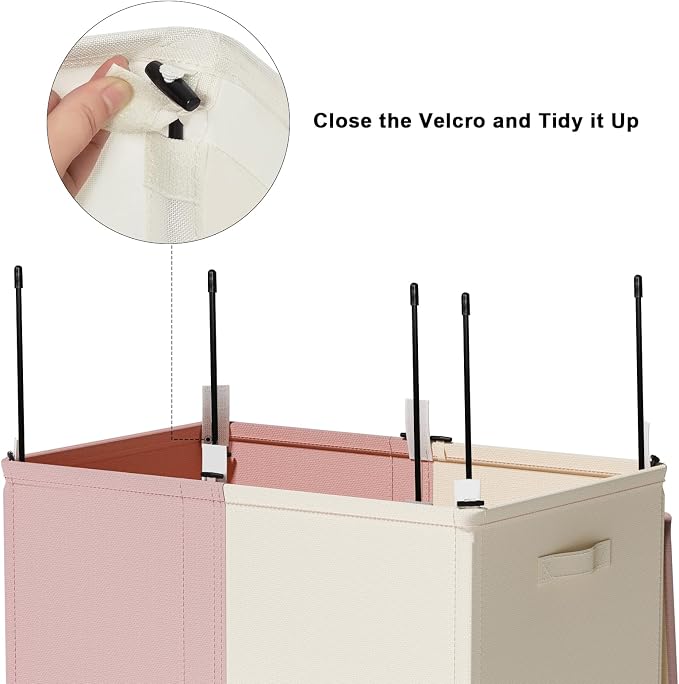 WOWLIVE Double Laundry Baseket with Lid and Removable Laundry Bags,154L Large Laundry Hamper 2 Section Collapsible Dirty Clothes Hamper for Laundry Room,College Dorm,Bathroom,Pink and Beige - Image 7