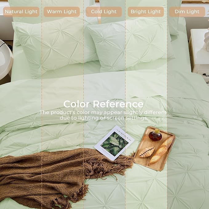 Sasttie Twin XL Comforter Set, 5-Piece Bed in a Bag, Pintuck Bedding Sets for All Season, Includes Comforter, Flat Sheet, Fitted Sheet, Pillowcase and Pillowsham, Mint