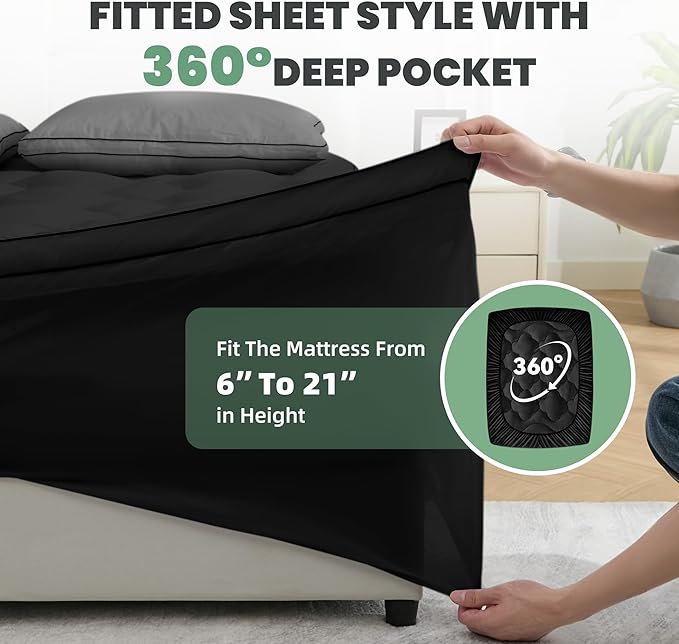 BDEUS TwinXL Mattress Pad, Extra Thick 1450GSM Mattress Topper, Four Leaf Clover Soft Mattress Protector Cover with 21" Deep Pocket for Back Pain Relief, 3D+7D Down Alternative Fill Overfilled, Black