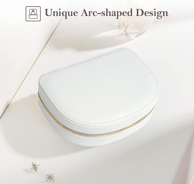 ProCase Travel Size Jewelry Box, Medium Portable Seashell-Shaped Jewelry Case, 2 Layer Mini Jewelry Organizer in PU Leather for Women -White - Image 4