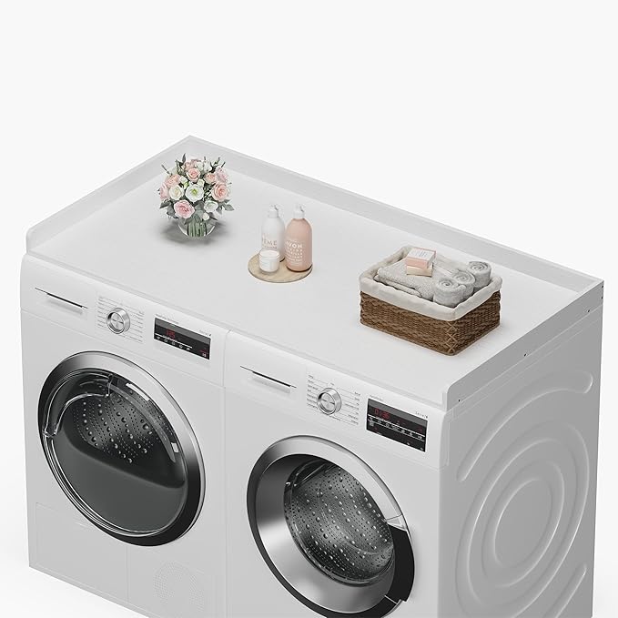 efluky Washer Dryer Countertop, Wood Countertop with Edge Rails for Laundry Room Organization and Storage, Washer Dryer Topper for Laundry Room, 27.5" x 54" White by efluky