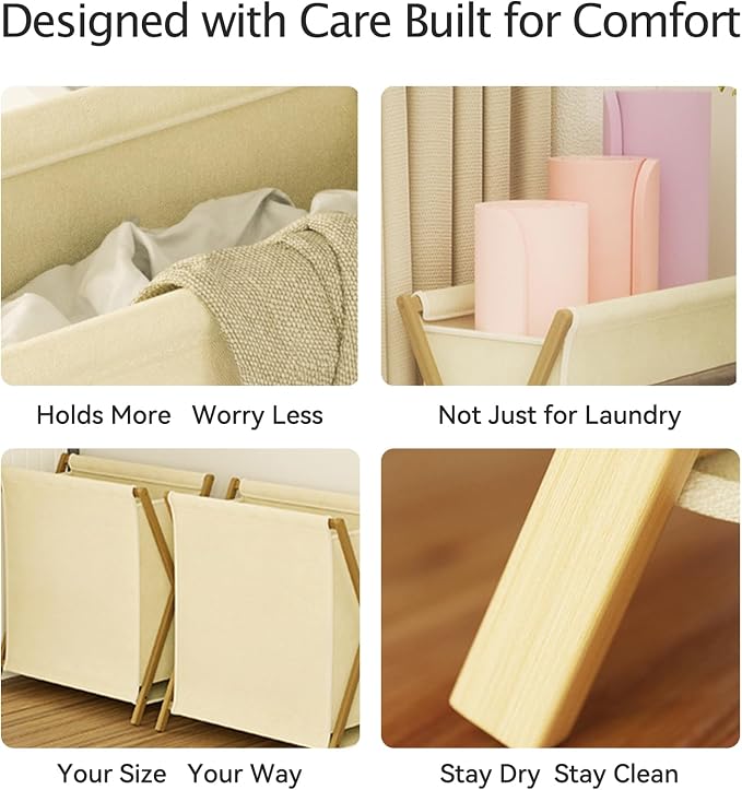 DUMDUM Simple, Eco-Friendly Foldable Laundry Hamper with X-Frame, Multi-Size for Dorm, Bedroom, RV (Beige, Large) - Image 6