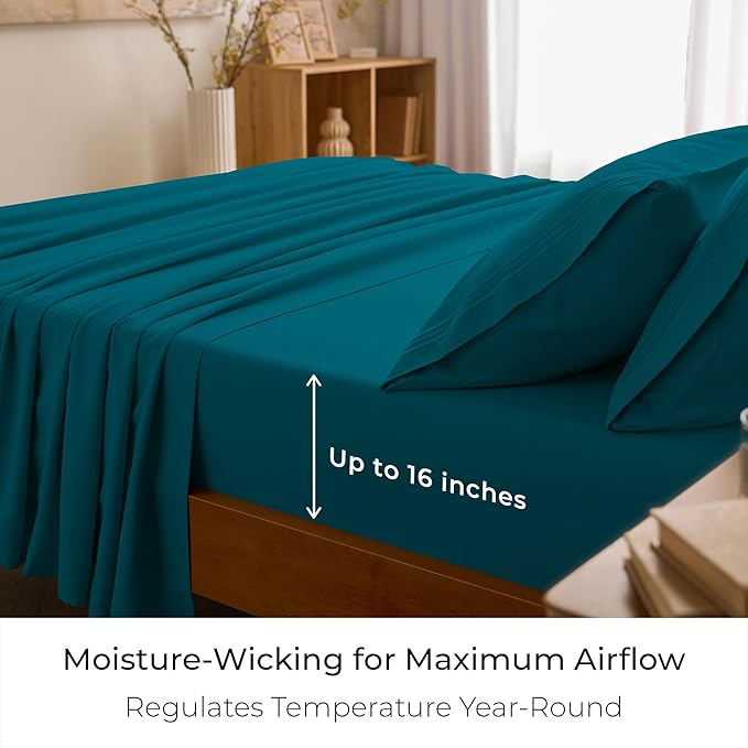 Mellanni King Sheets Set - 4 PC Iconic Collection Bedding - Hotel Luxury, Extra Soft, Cooling Bed Sheets - Wrinkle, Fade, Stain Resistant (King, Teal)