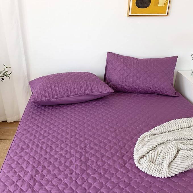 jejeloiu Purple Quilted Mattress Pad, 100% Waterproof Breathable Twin Bedding Fitted Sheet Mattress Protector 14" Deep Pocket Cotton Snow Down Alternative Filling Mattress Cover (Twin,Purple)