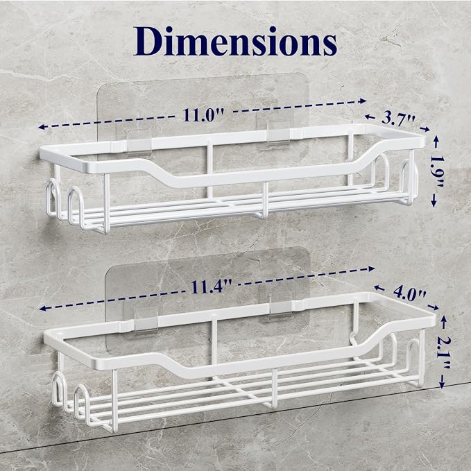 Kitsure Shower Caddy Large - Adhesive Shower Organizer, Stainless Steel Shelf for Inside Shower, No Drill Bathroom Organizers and Storage, Home Decor Accessories, 2 Pack, White - Image 2