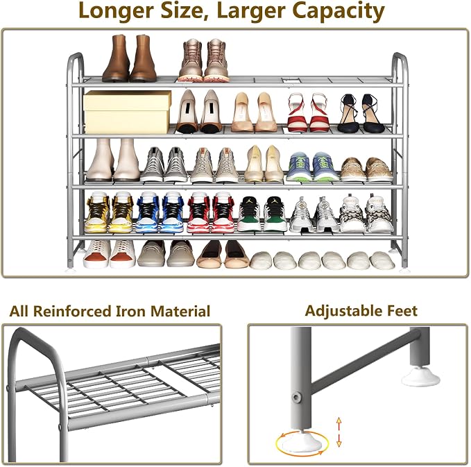 LINZINAR Shoe Rack 4 Tier Storage Organizer for Closet Entryway Metal Grey - Image 6
